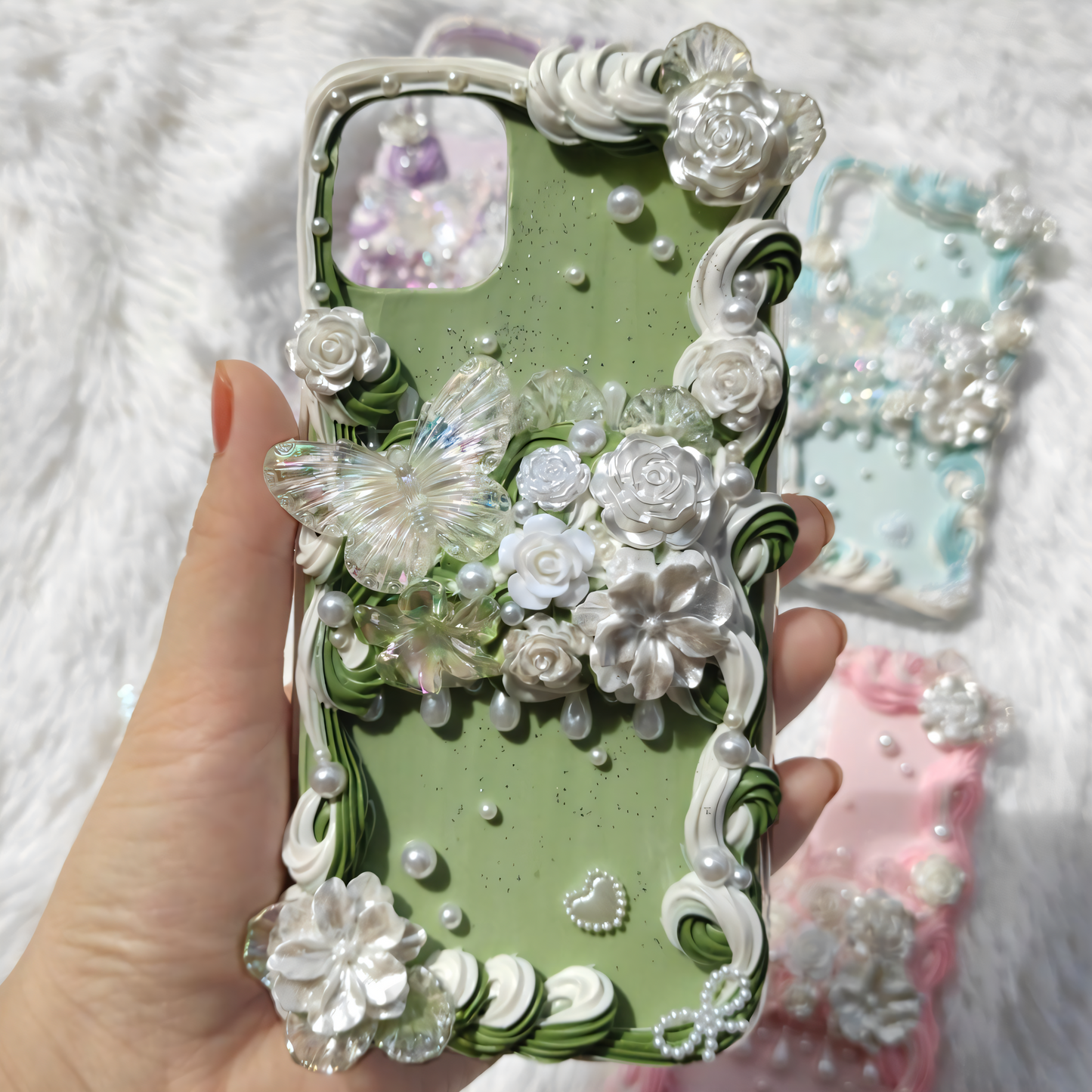 MPLANET Butterfly Phone Case, Made-to-order Decoden Protective Cover, Handmade Cream Gel Project