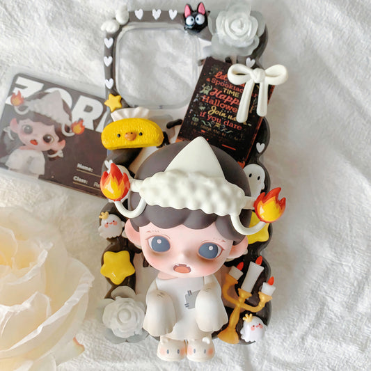 MPLANET Cutstomized Halloween Horror and Quirky Cream Gel Phone Case, Original Protective Cover, Handmade DIY