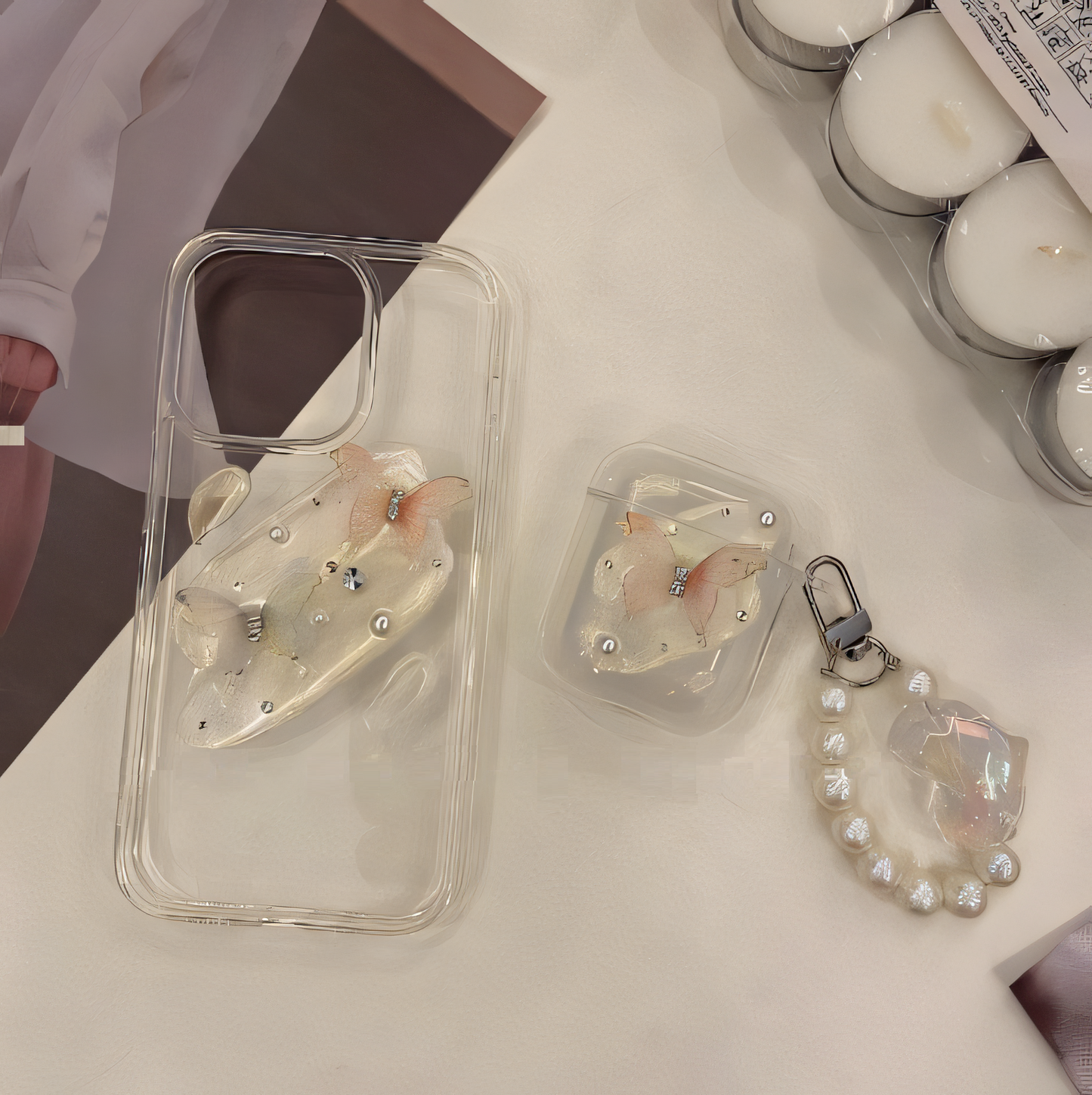 MPLANET Ins Decoden Case Kit, Phone Case and Earphone Case, Made-to-order Protective Cover, Cream Gel Handicrafts