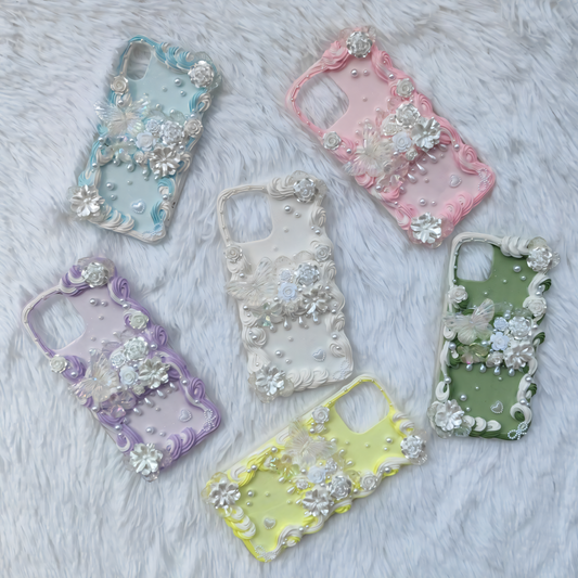 MPLANET Butterfly Phone Case, Made-to-order Decoden Protective Cover, Handmade Cream Gel Project