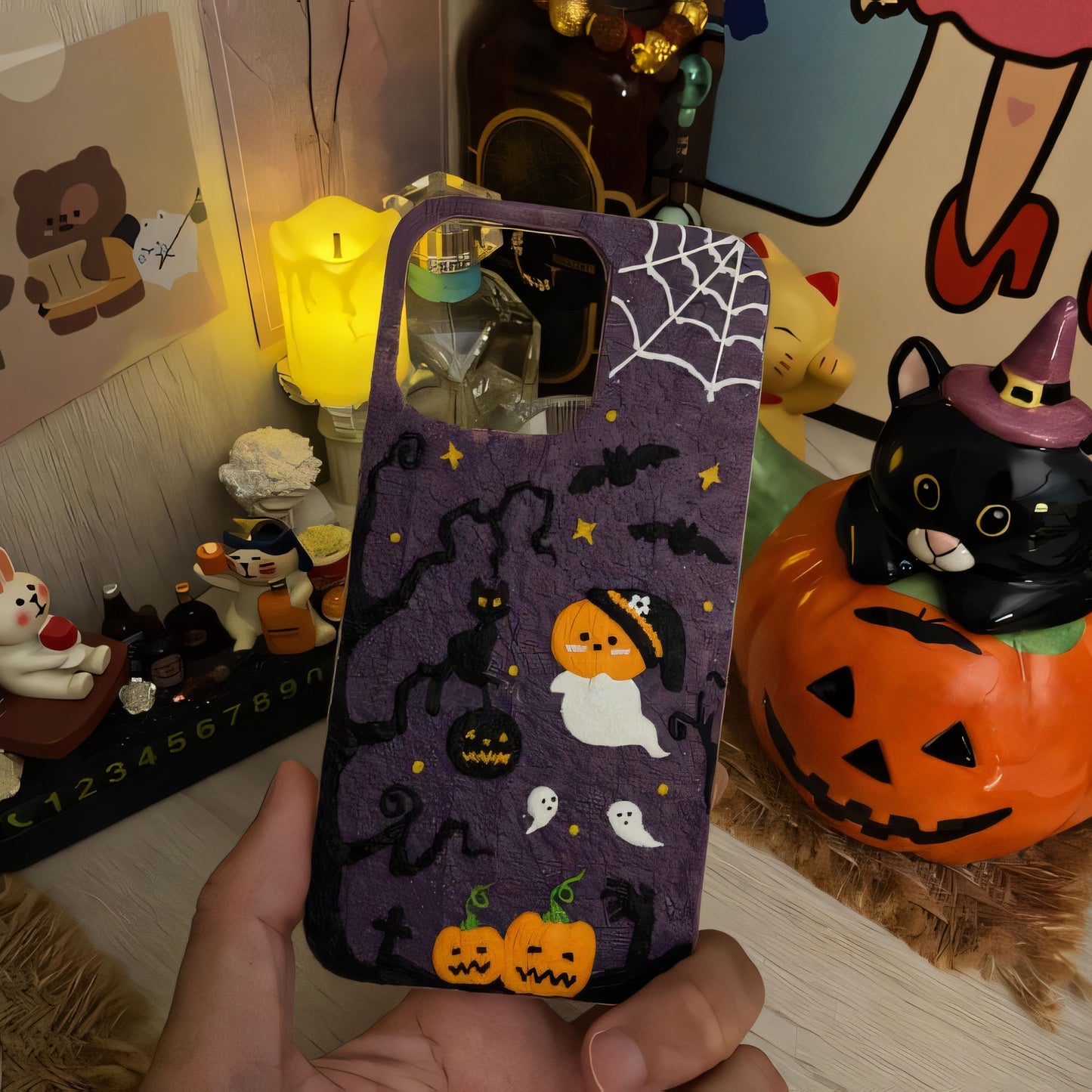 MPLANET Cutstomized Halloween Horror and Quirky Cream Gel Phone Case, Original Protective Cover, Handmade DIY