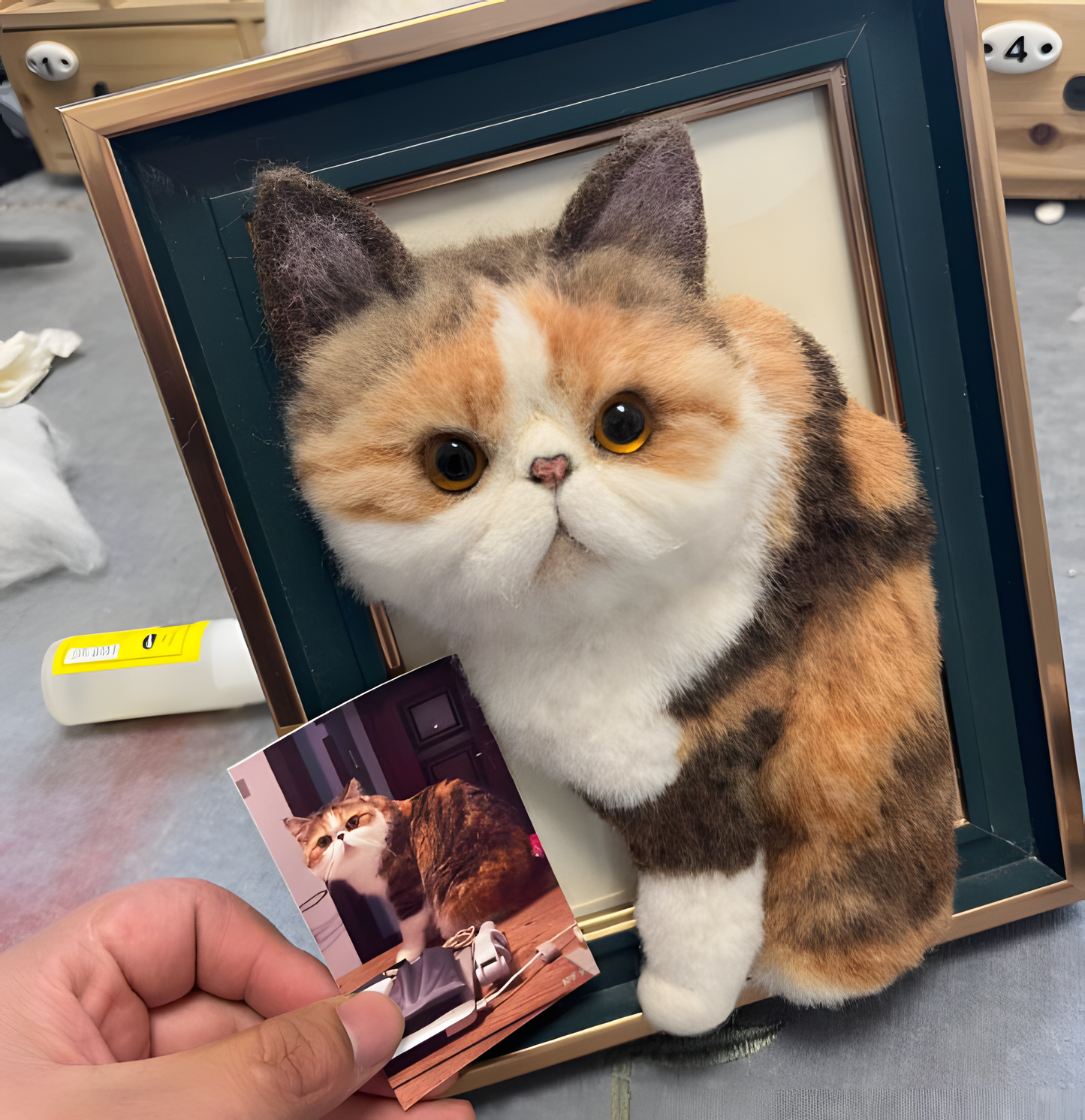 MPLANET Wool Felt pet simulation Cat full body commemorative, cat photo frame decoration, poking fun DIY finished product